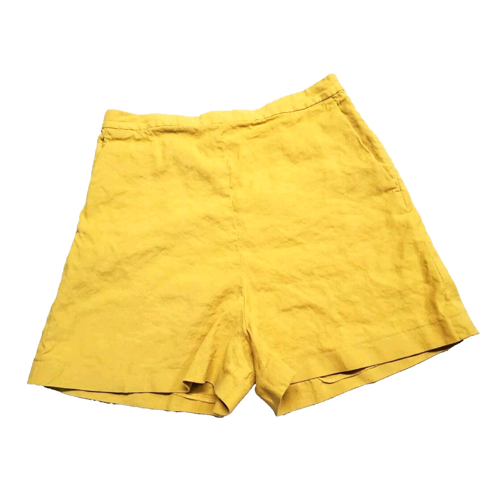 Theory Shorts Womens 8 High Waist Linen Blend Flat Front Mustard Yellow Vacation